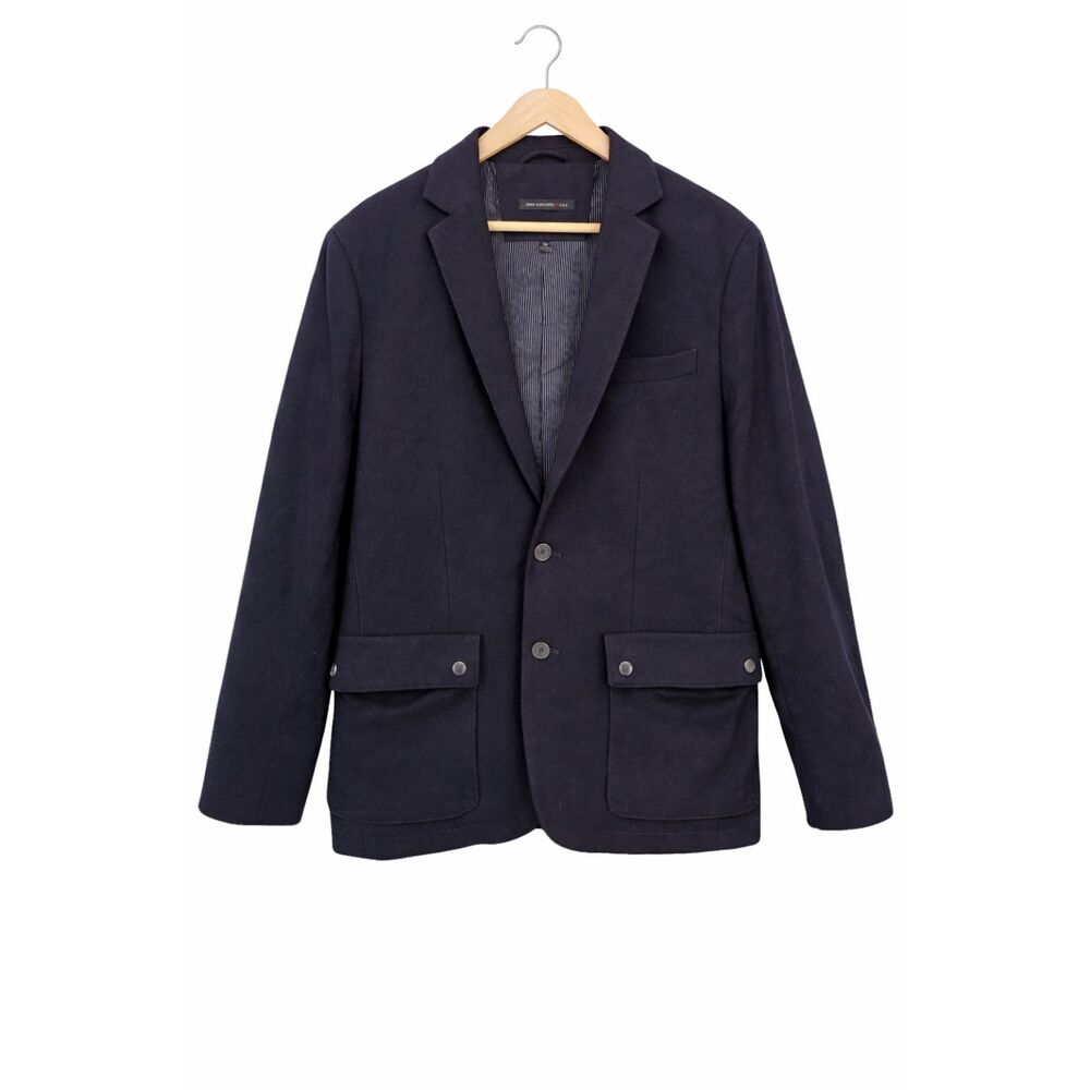 John Varvatos Mens 38 Wool Blend Snap Pockets Blazer in True Navy